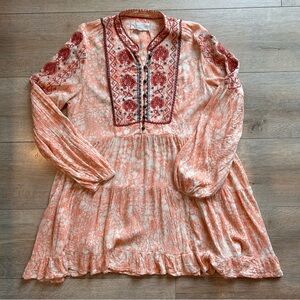 Anthropologie Peach and Cream Floral Embroidered Blouse